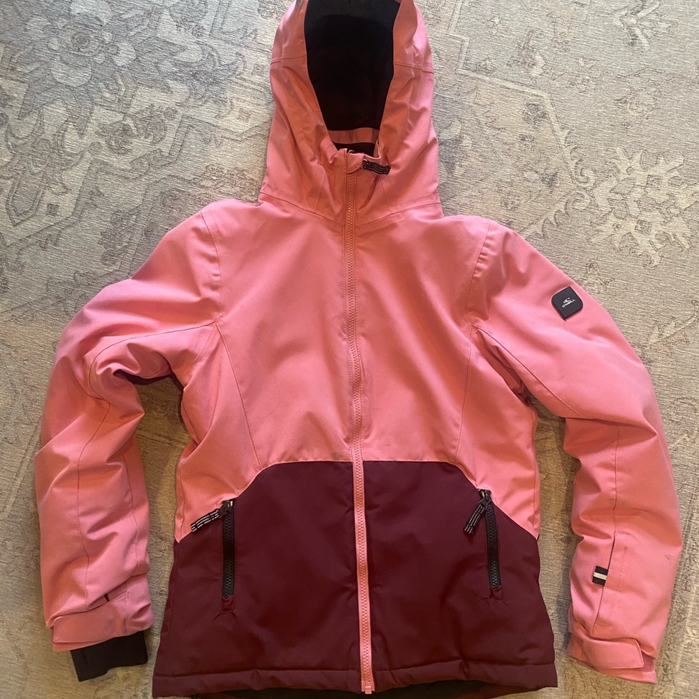 O'Neill Two-Tone Pink & Maroon Ski Jacket with Hood